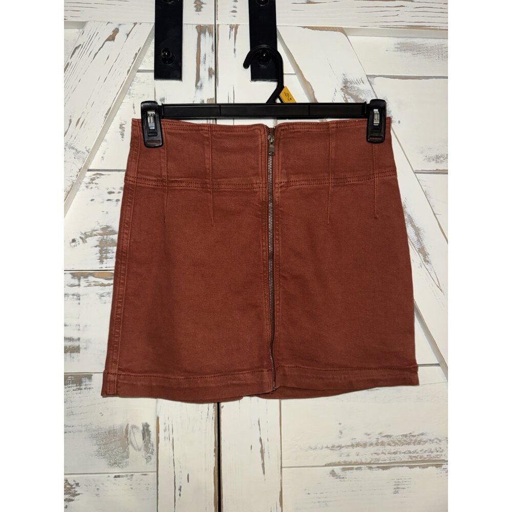 Free People We The Free Virgo Zip-Front Denim Mini Skirt Burnt Orange 28